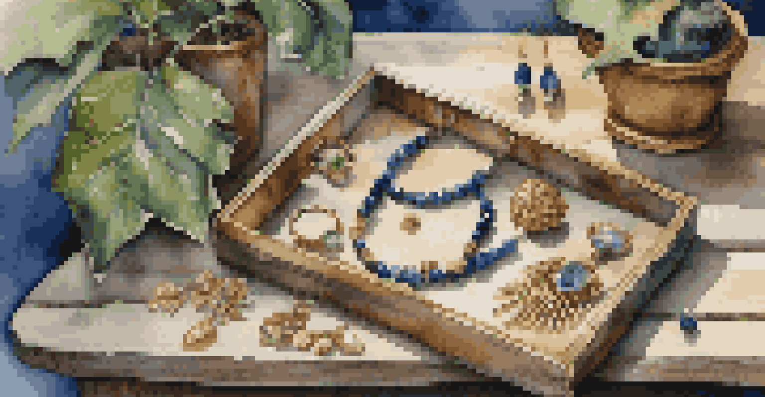 An artistic display of various jewelry pieces on a wooden surface, with greenery in the background, symbolizing personal milestones.