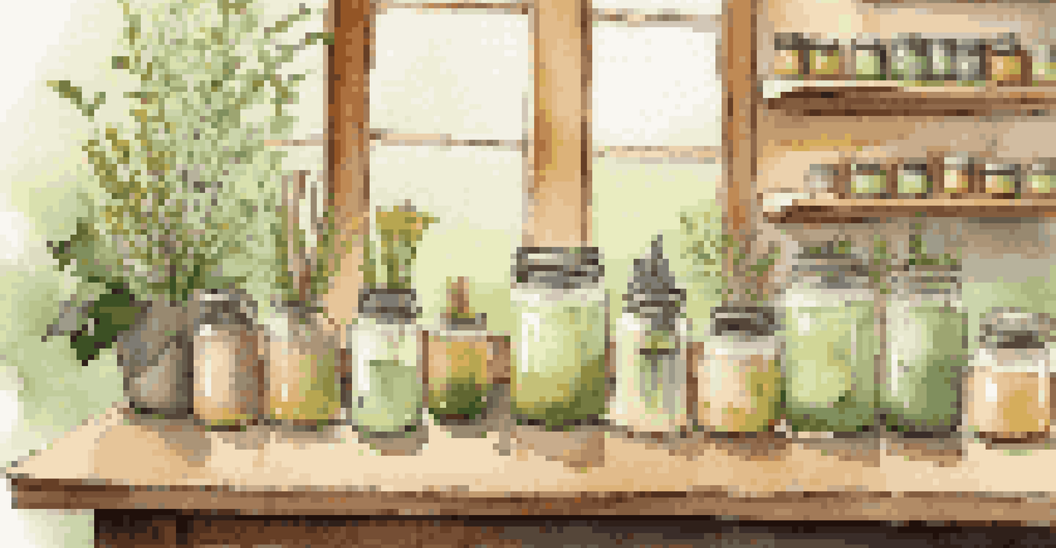 An eco-friendly candle-making workspace with natural materials and soft green plants in a serene setting.