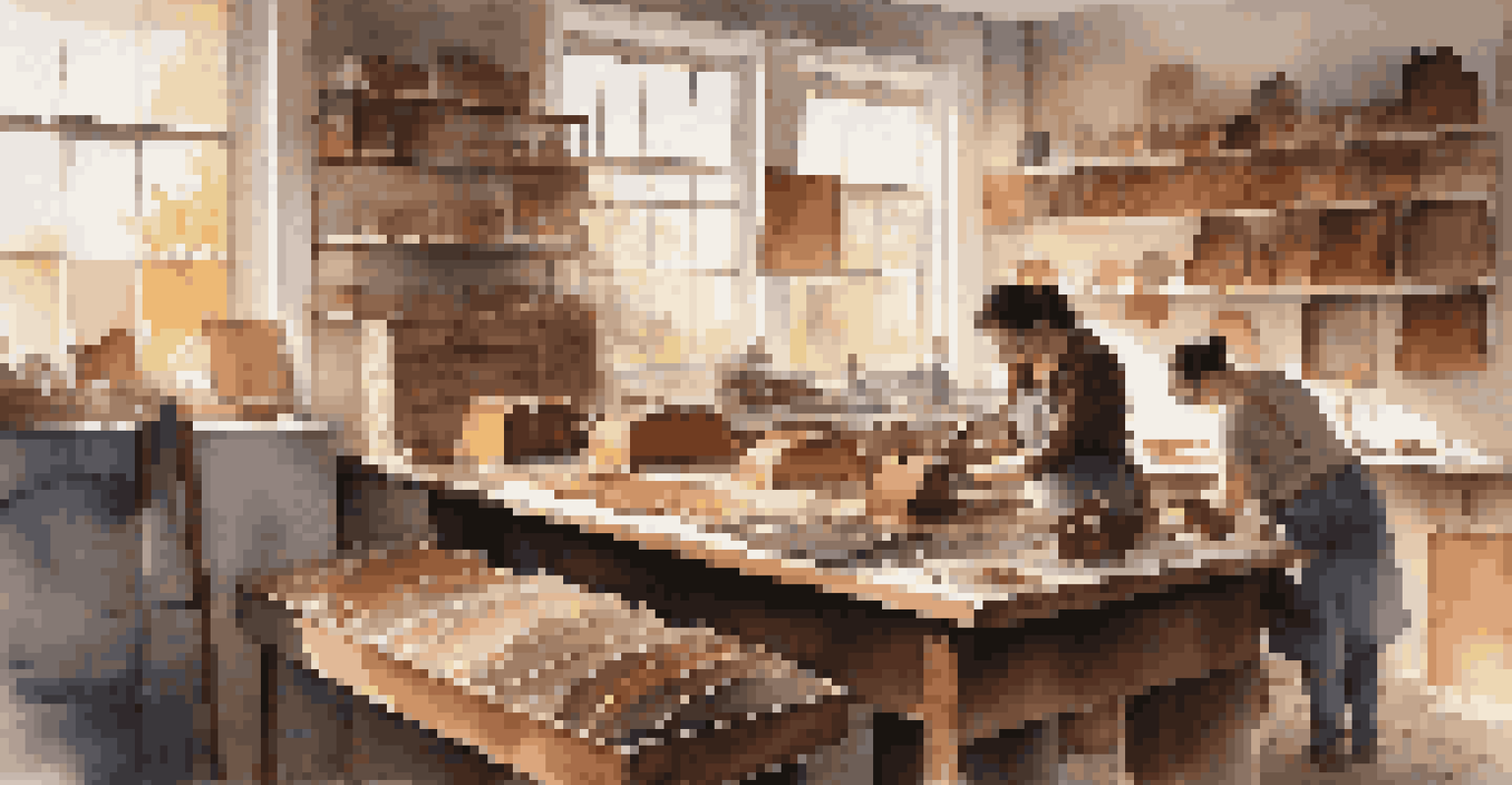 A woman artisan crafting leather bags in a bright workshop, with tools and leather samples visible in a creative environment.