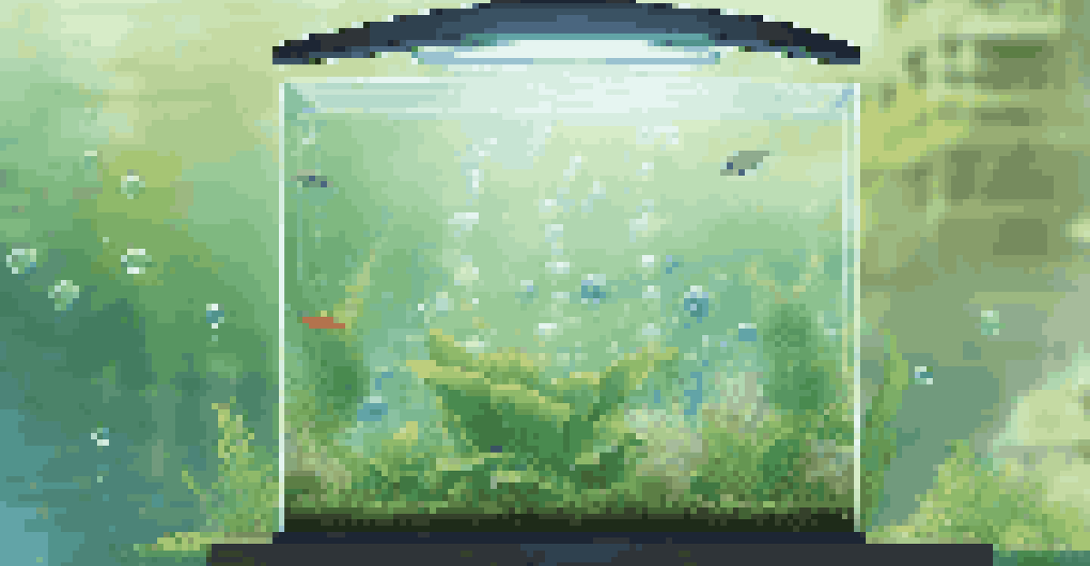 A close-up of a drop checker in an aquarium, with healthy plants and bubbles around it.
