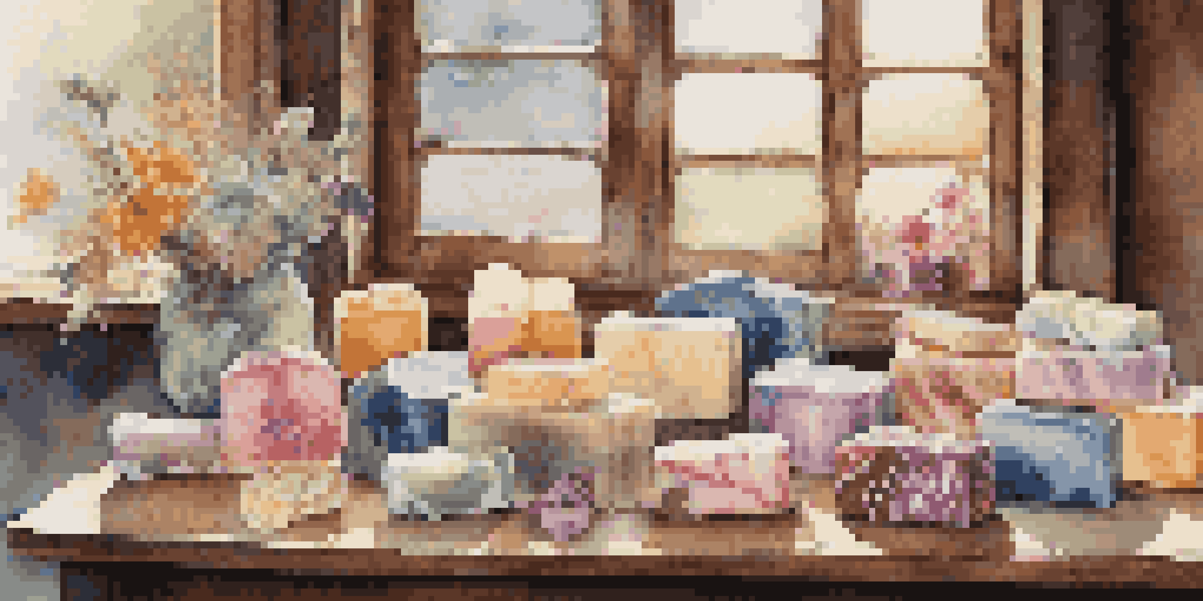 An assortment of colorful handmade soaps displayed on a wooden table, featuring different shapes and floral designs, with soft natural lighting.
