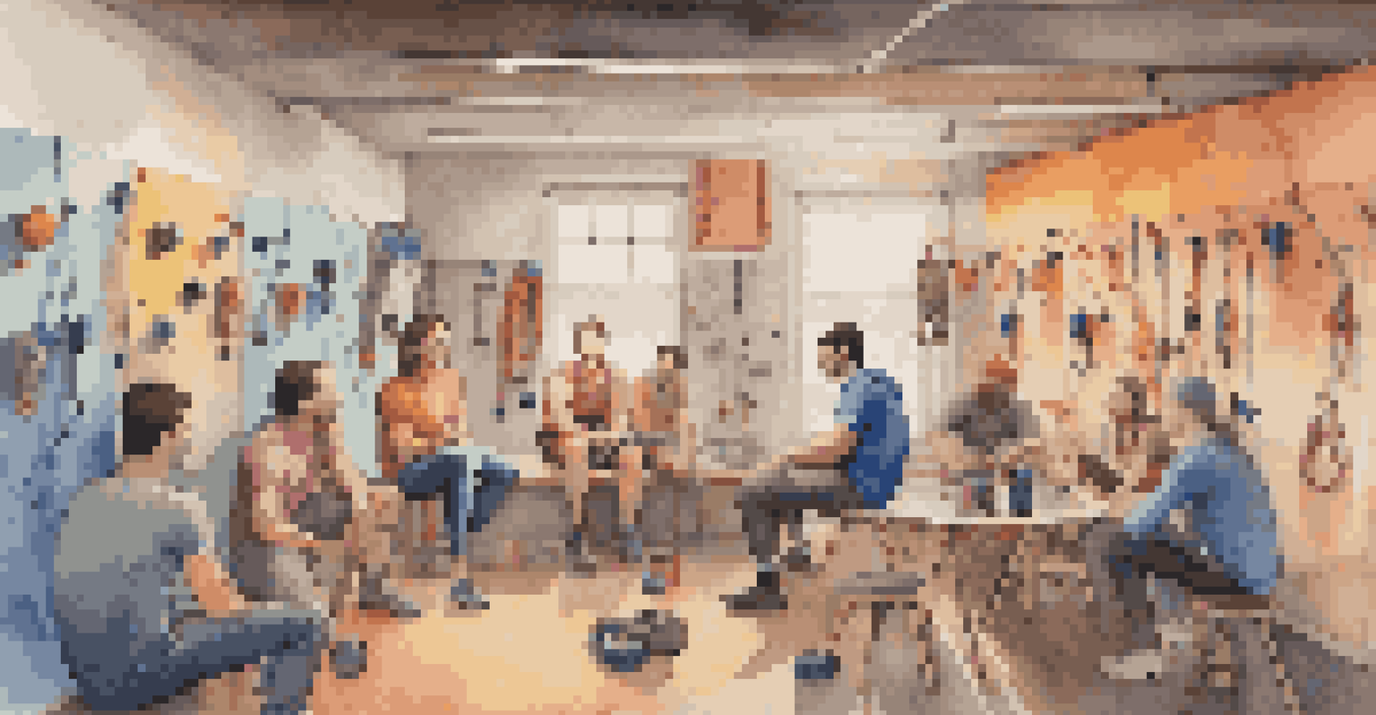 A group of climbers enjoying camaraderie in a climbing gym, surrounded by climbing gear and colorful walls, conveying a sense of community.