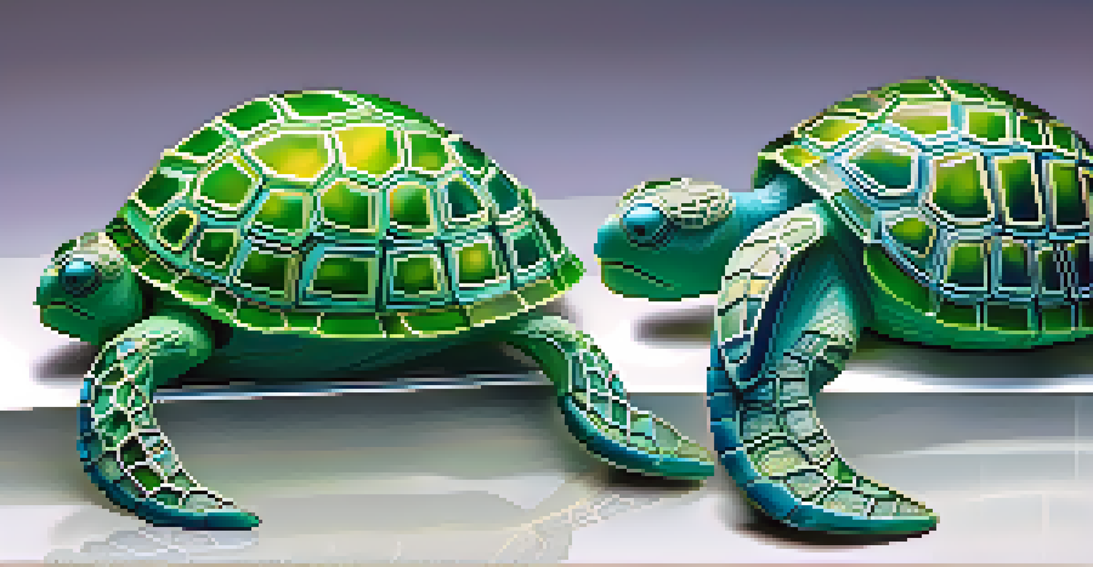 A polished blue and green soap sculpture of a sea turtle, reflecting light on a shiny surface.