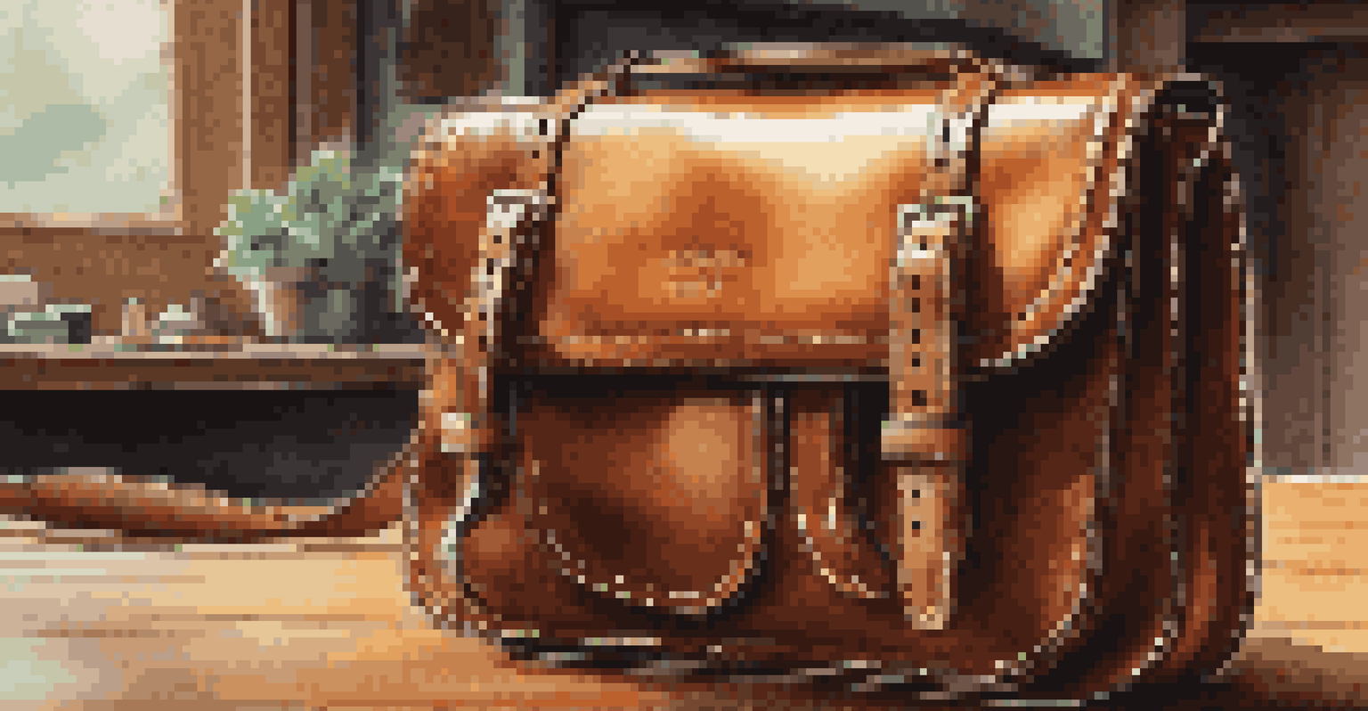 A close-up of a beautifully crafted leather bag with polished edges and detailed stitching.