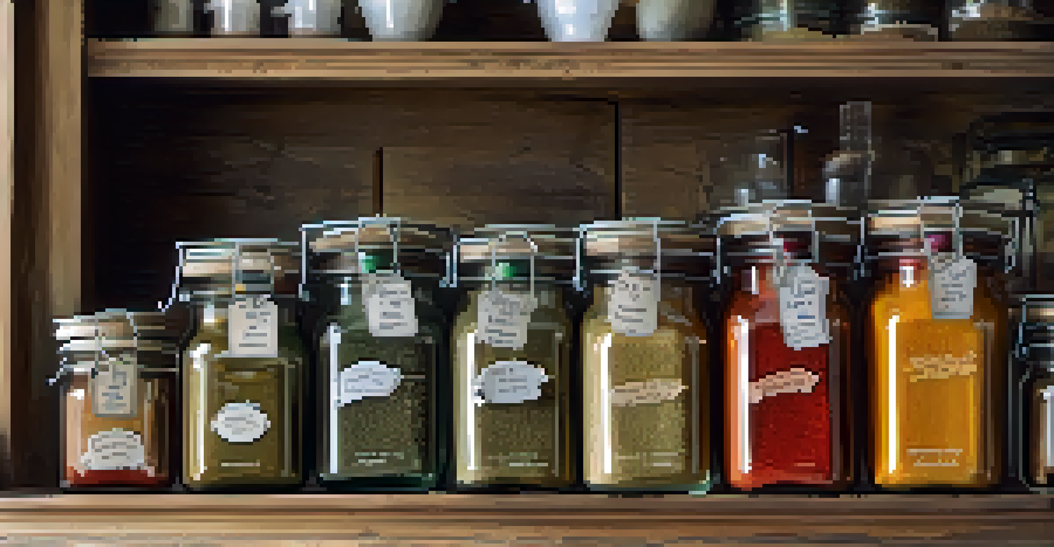 A kitchen shelf featuring colorful glass jars filled with spices, arranged on a tiered stand with natural light illuminating the scene.