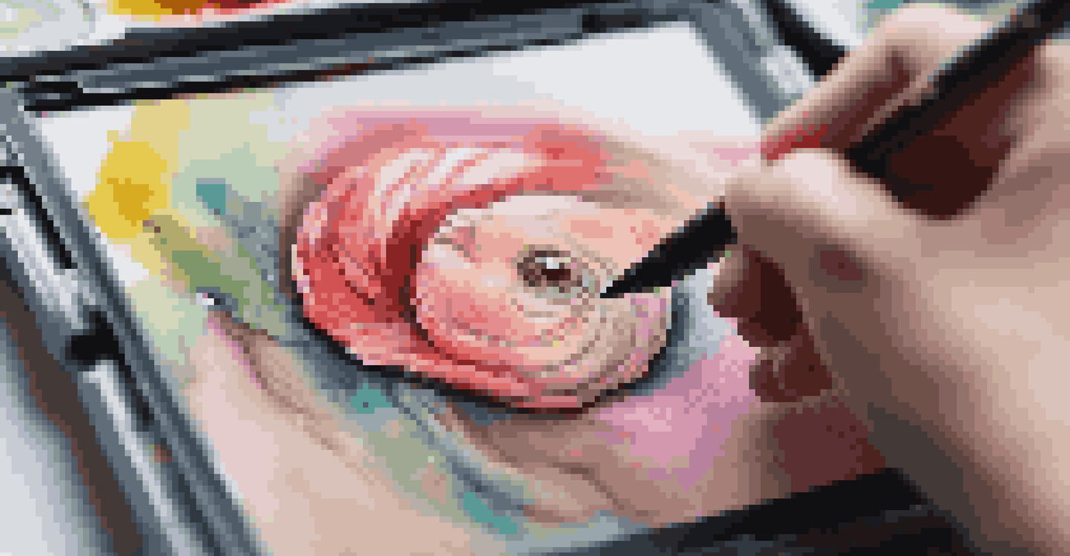 A close-up of a digital painting with vibrant colors and intricate brush strokes on a tablet screen.