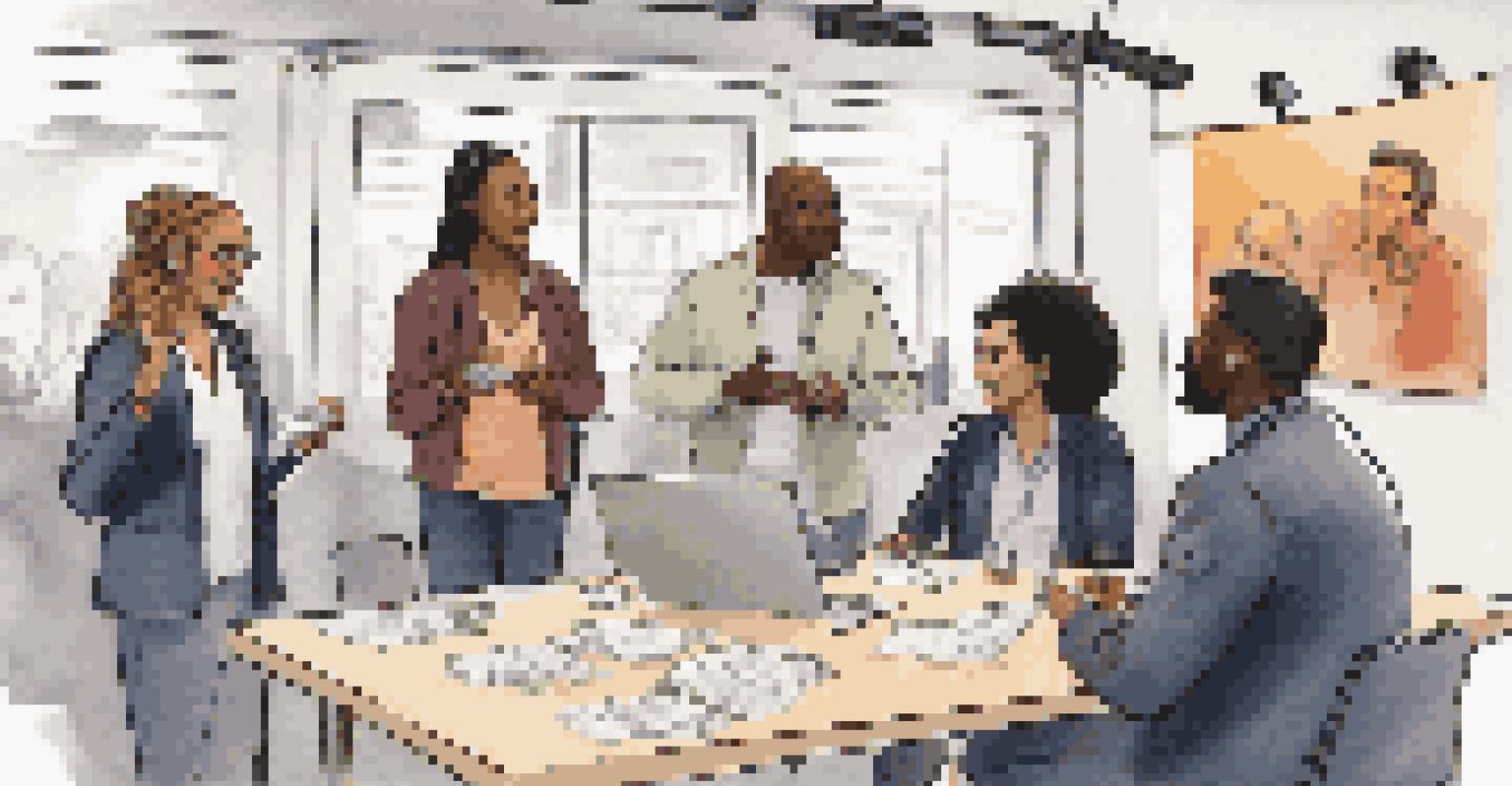 A diverse group of voice actors networking at an event.