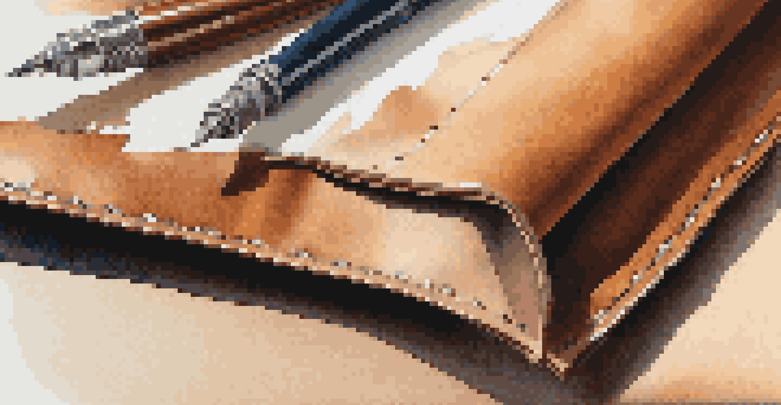 Close-up of smooth leather edges after cutting, highlighting the finishing touches.