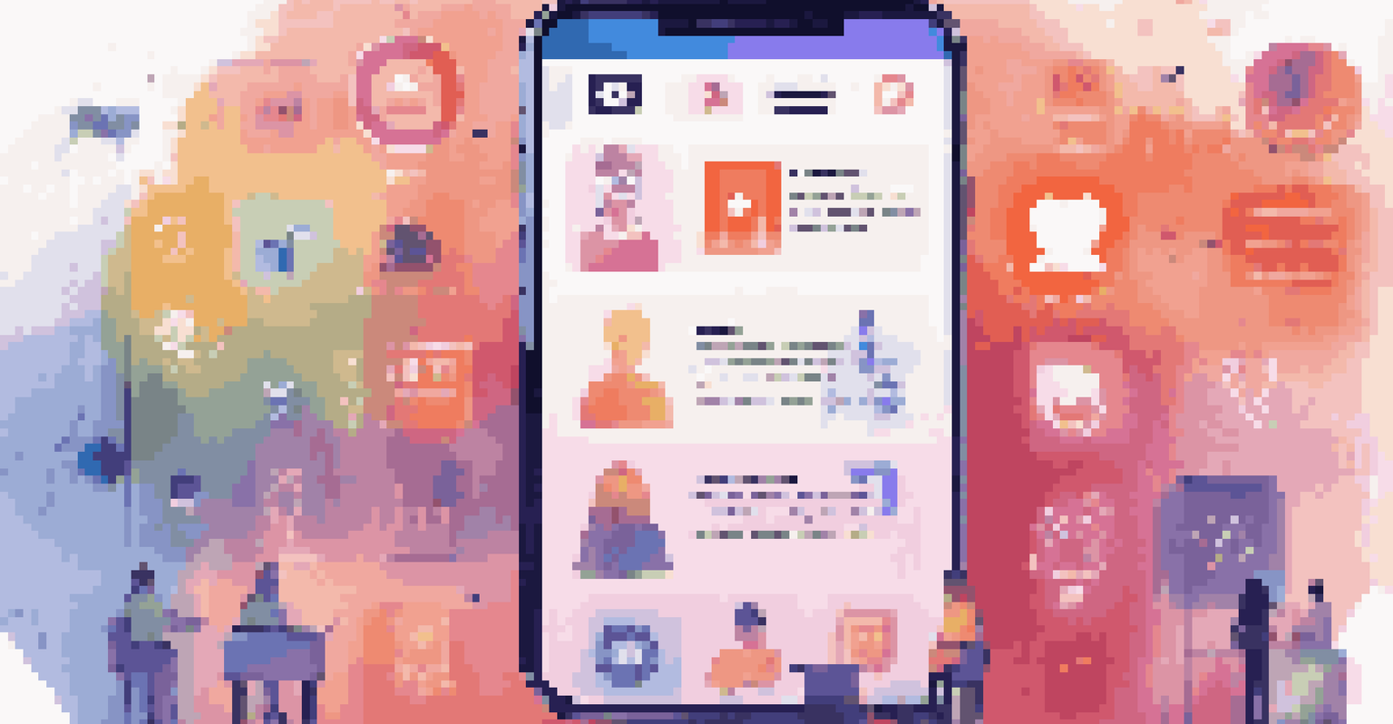 A smartphone displaying glowing podcast reviews surrounded by vibrant graphics and icons, with a blurred podcast studio in the background.