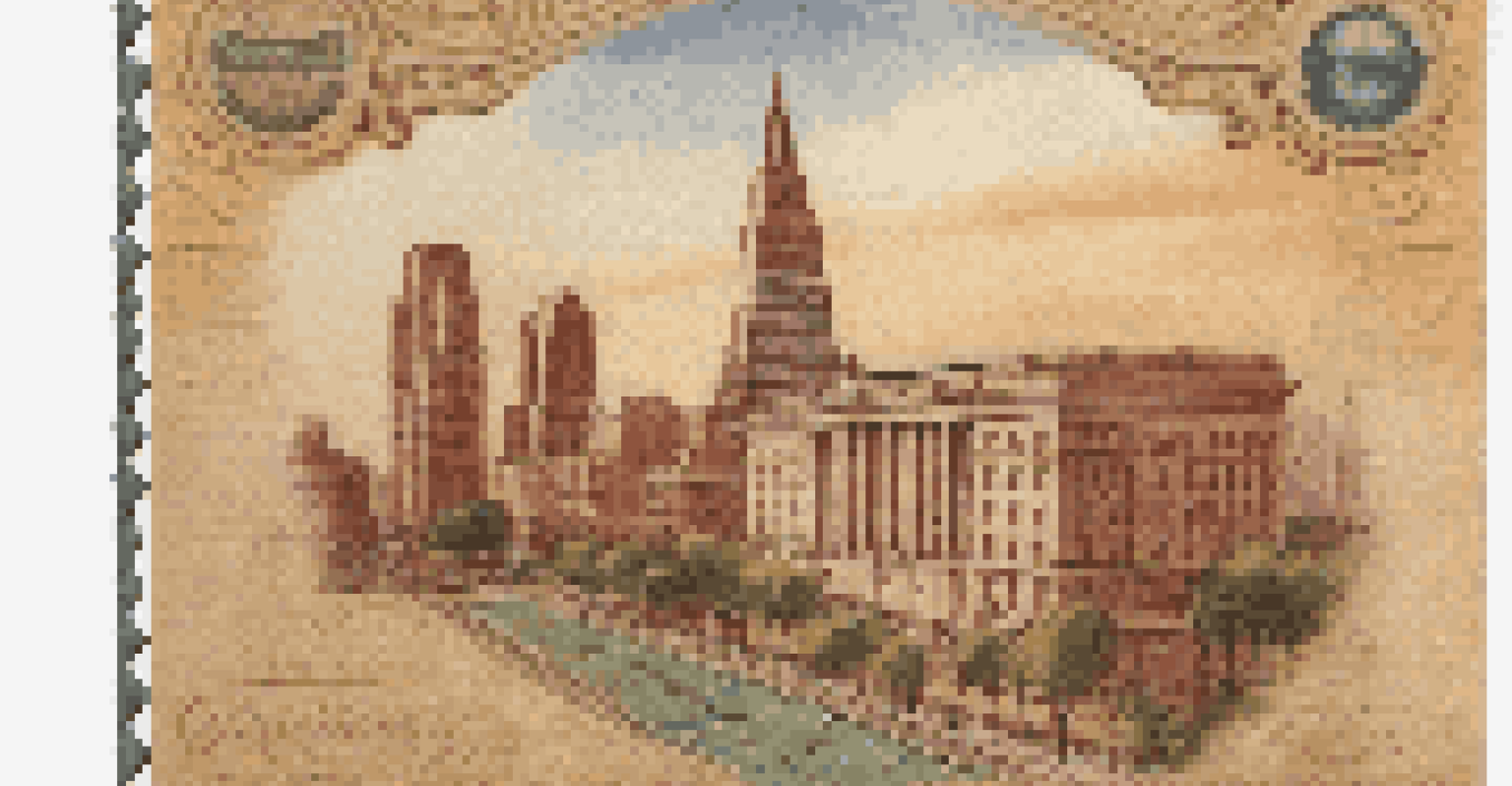 A close-up of a vintage postcard featuring a famous landmark, placed on a textured fabric background, highlighting the intricate design and colors.