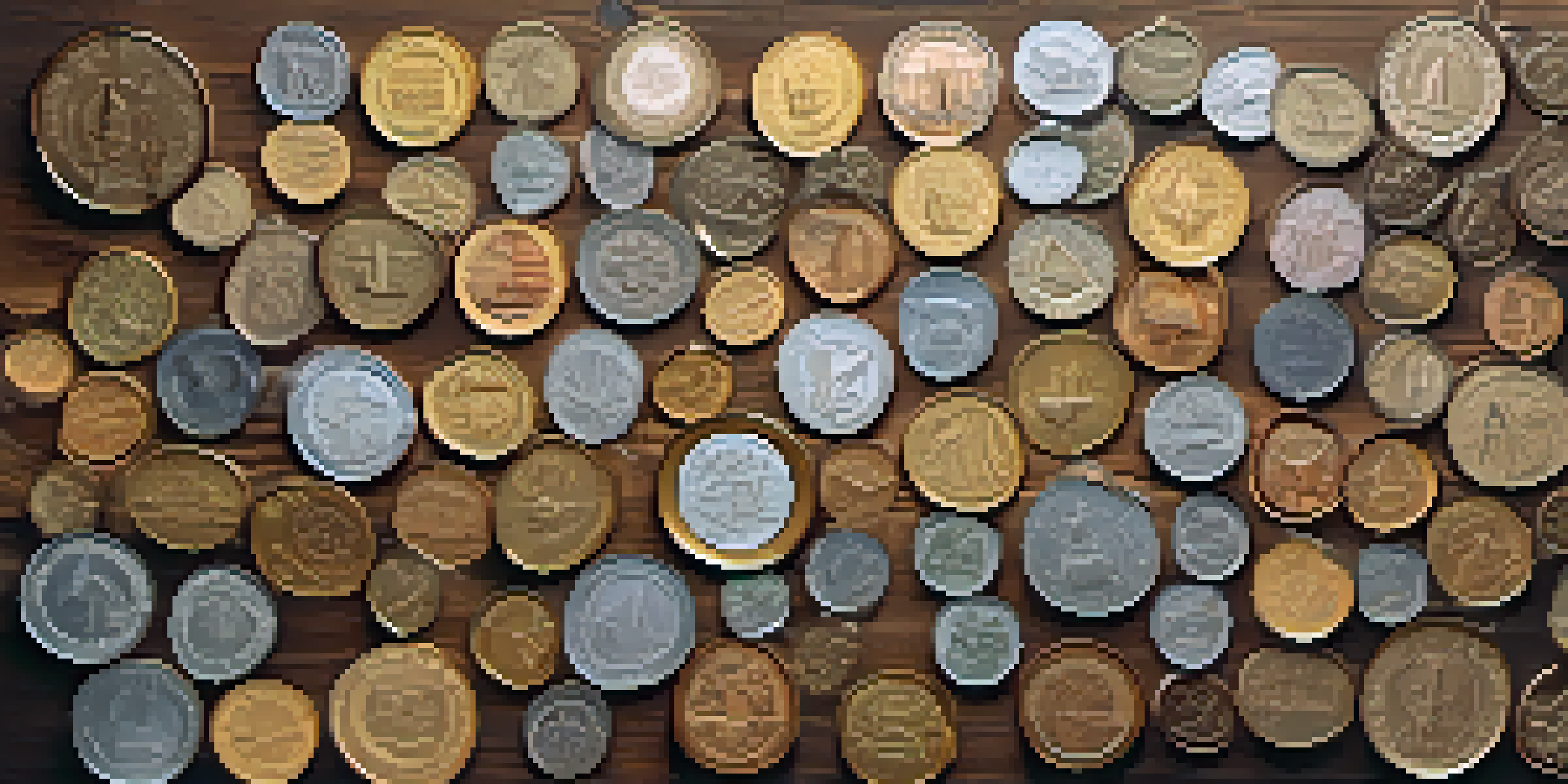 A variety of coins from different countries arranged in a circle, illuminated by soft natural light.