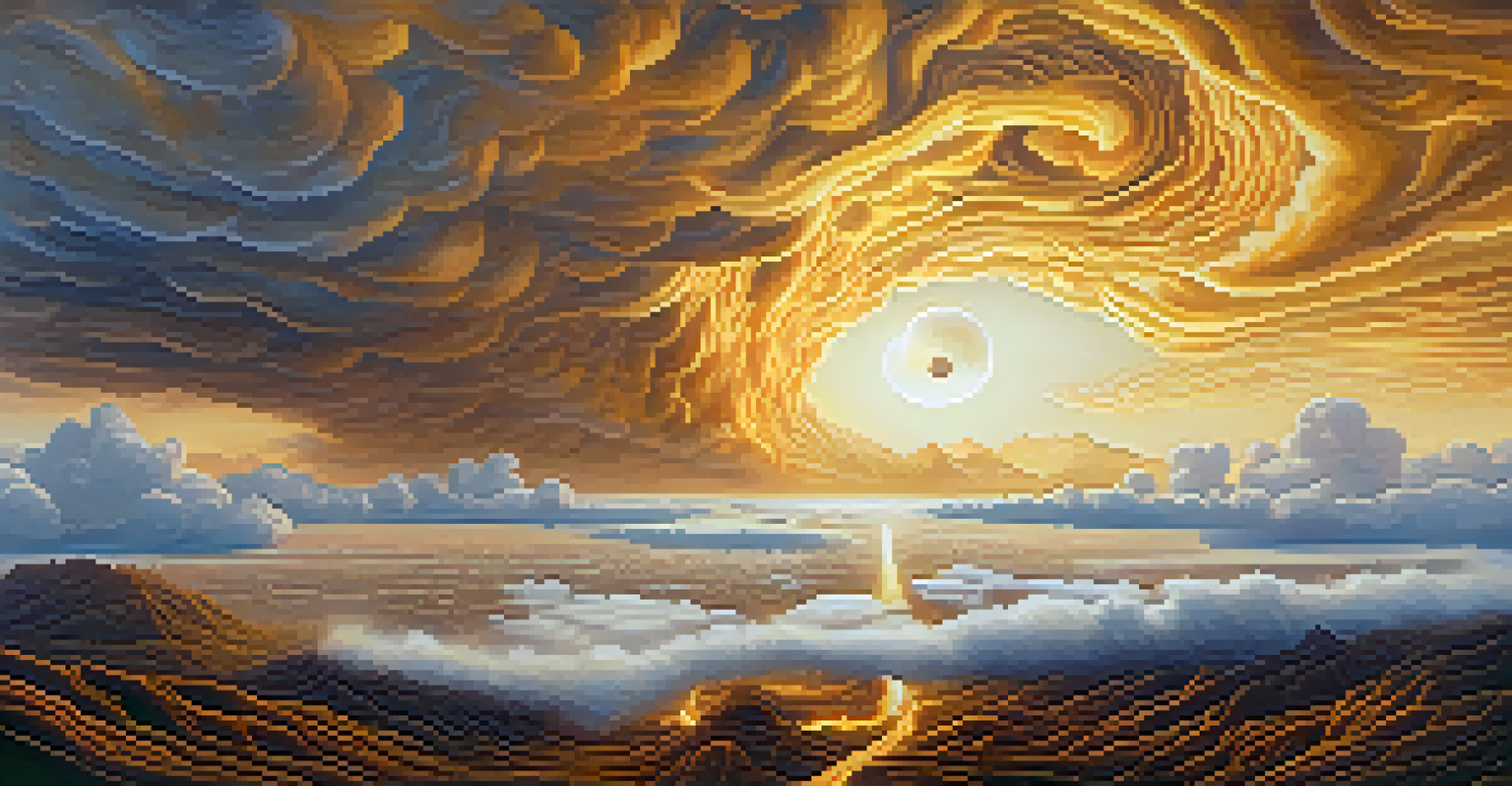 A view of Venus with thick clouds and a volcanic landscape, bathed in a golden hue depicting intense heat.