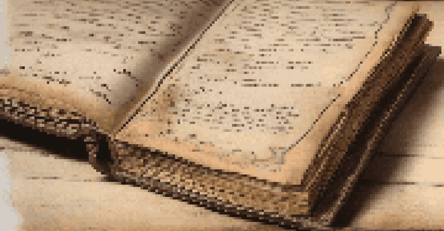 A close-up of an old family history book with handwritten notes and land transactions.