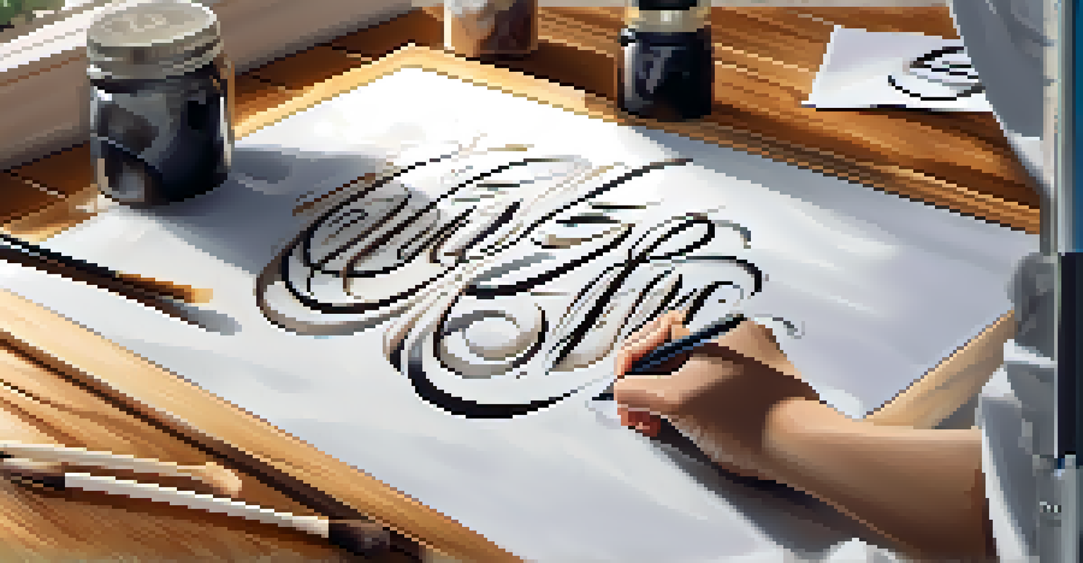 Close-up of a digital screen showcasing intricate calligraphy designs with colorful brush strokes.