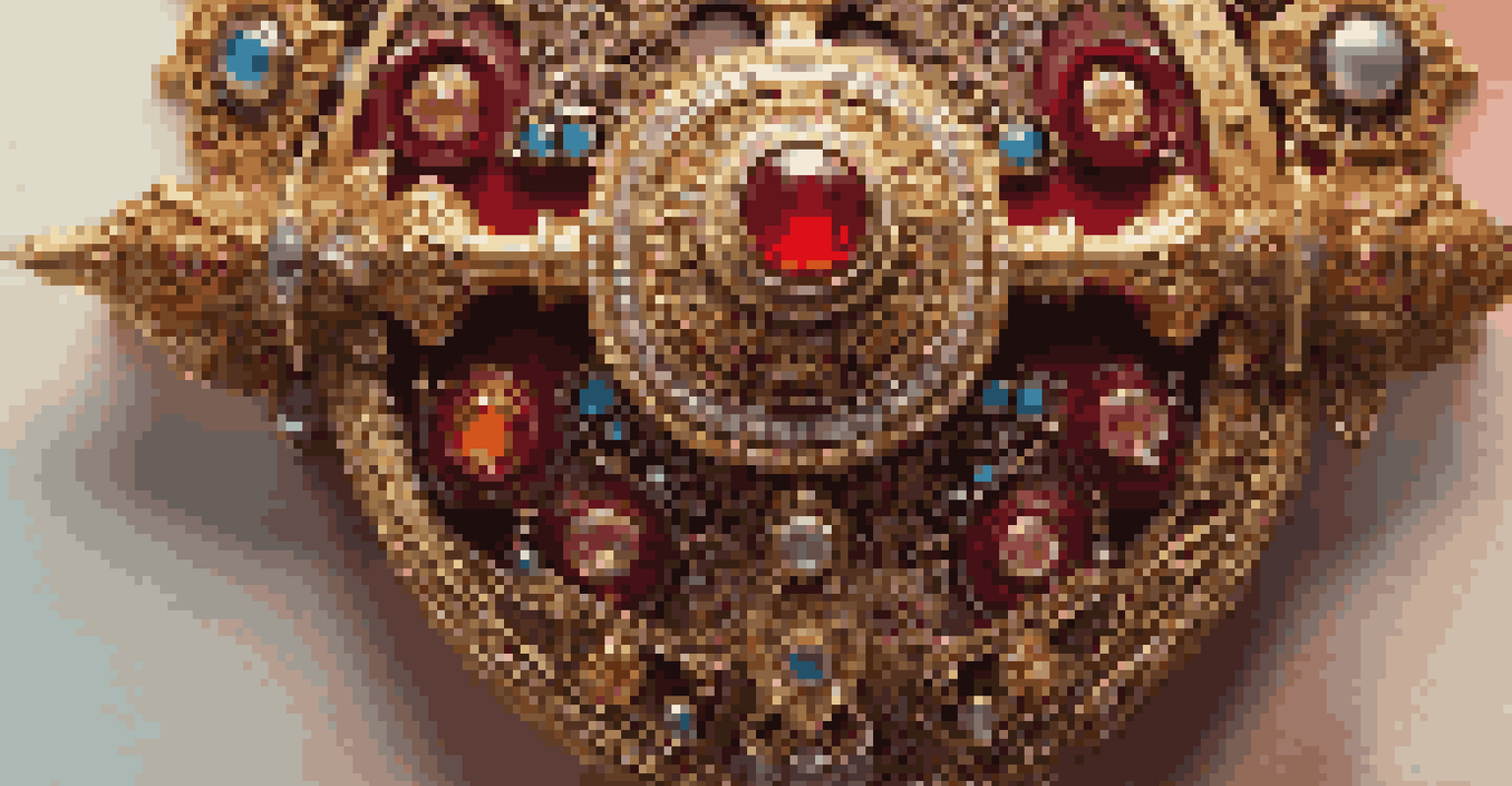 A close-up of a handmade cosplay weapon with ornate detailing and vibrant colors, set against a softly blurred background.