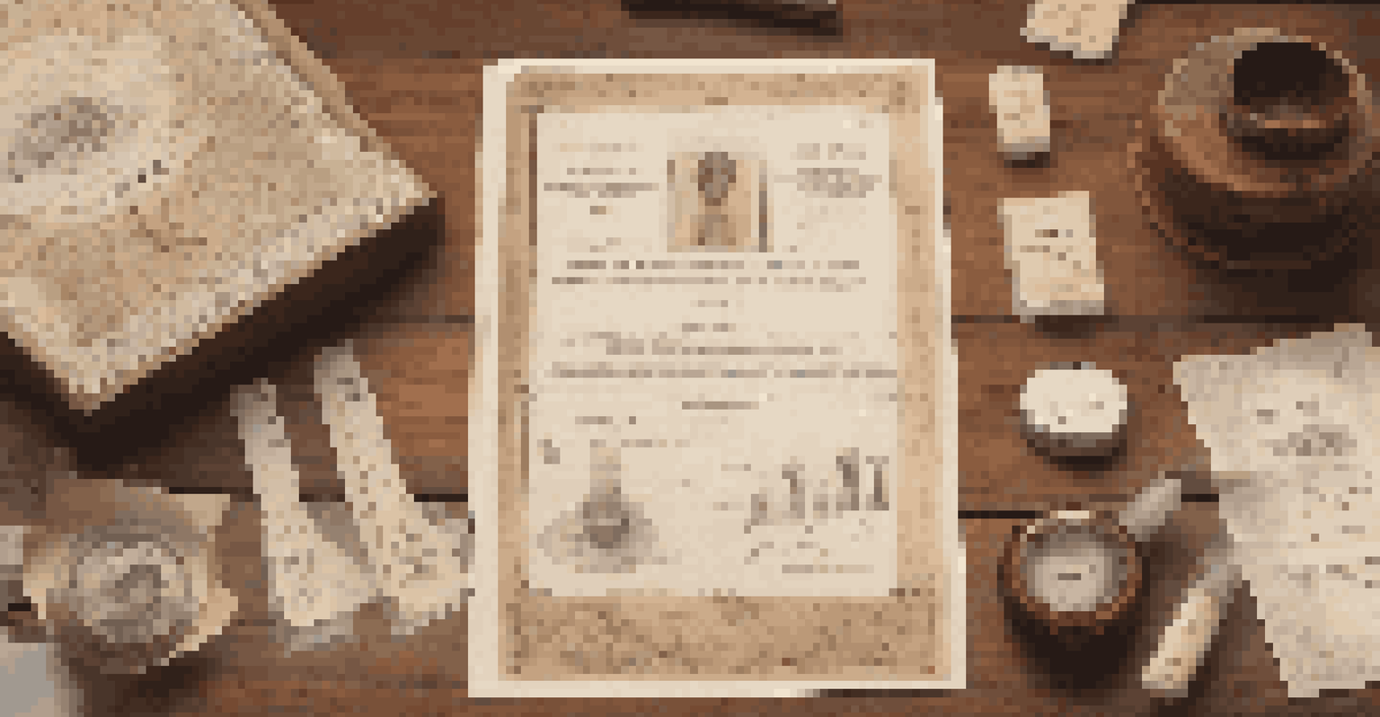 A close-up view of a DNA testing kit on a table, surrounded by historical documents and a family tree diagram, illuminated by soft light.