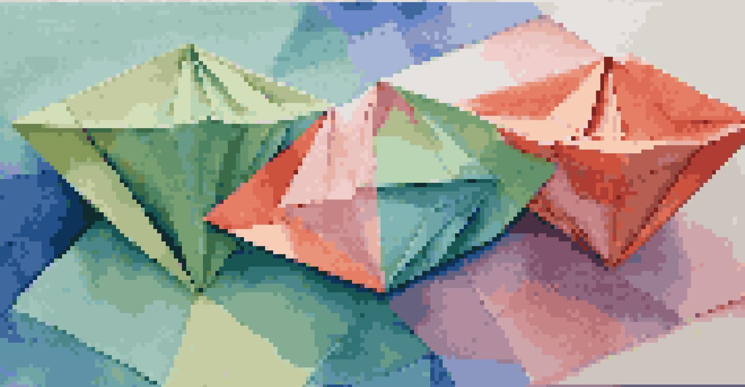 An artistic depiction of geometric folds and creases representing the integration of origami and robotics, with a colorful gradient background.