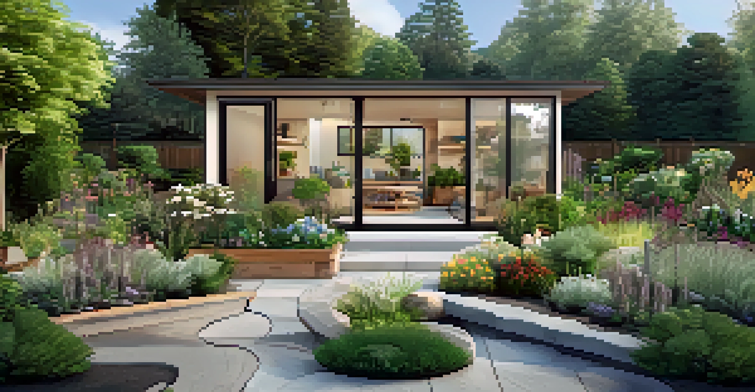 A computer screen displaying a virtual garden planning tool with a colorful 3D garden layout.