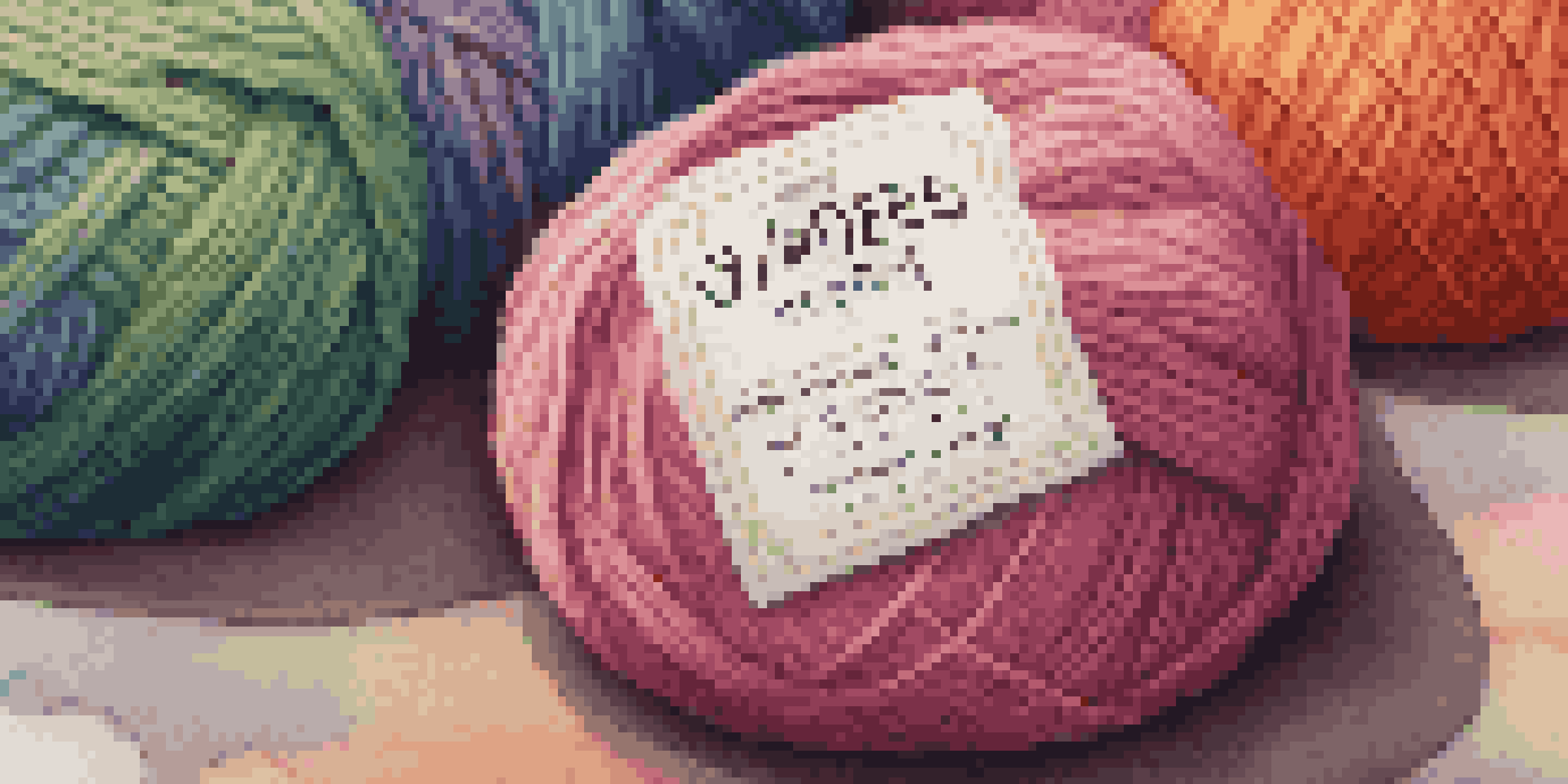 A colorful yarn label with detailed information displayed in a cozy crafting space.