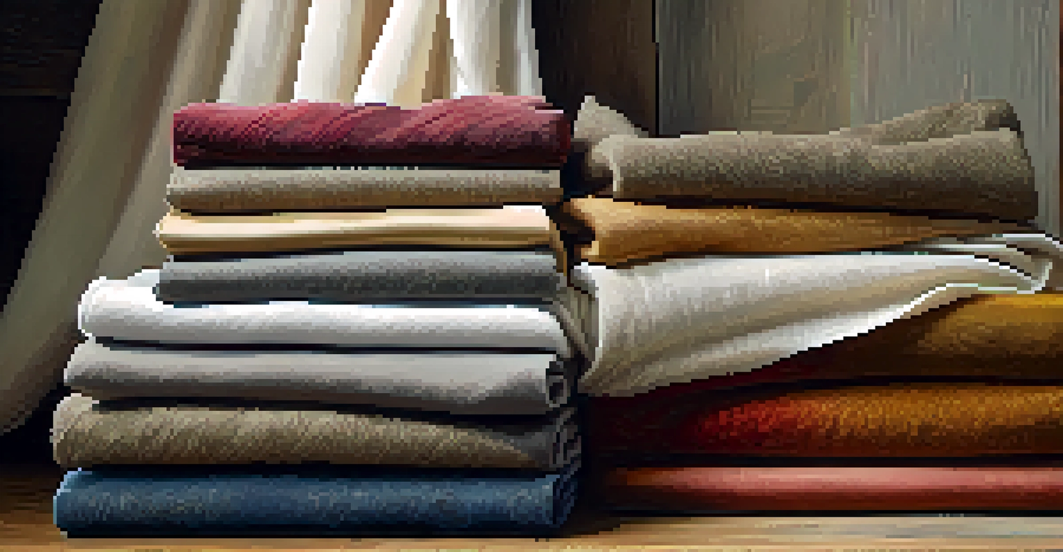 A collection of different textured fabrics arranged on a table, showcasing cotton, burlap, and velvet in natural light.