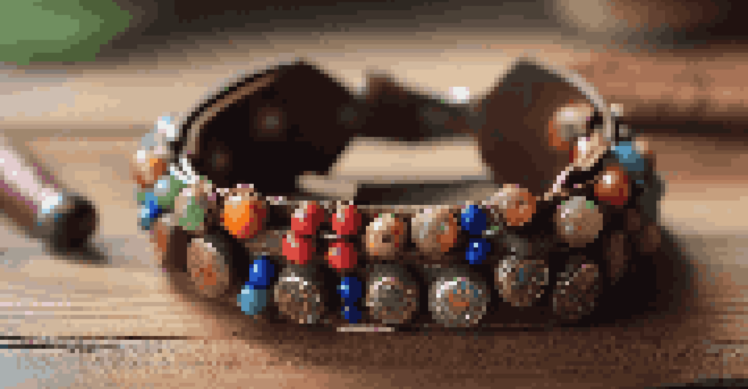 A close-up image of a handcrafted leather bracelet with colorful beads on a wooden table.