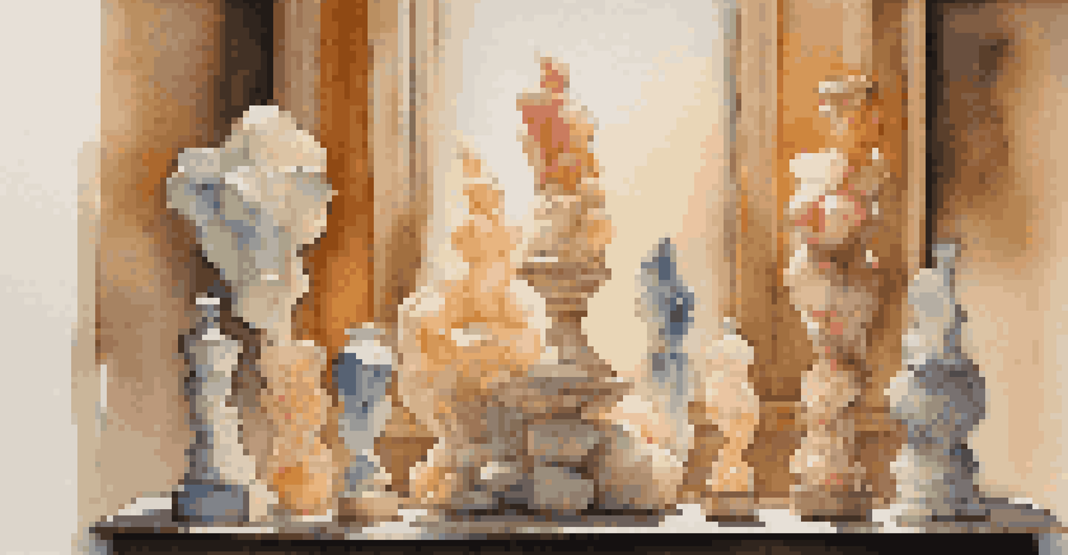 An artistic arrangement of soap sculptures on a pedestal, illuminated by layered lighting that enhances their details and creates a cozy atmosphere.