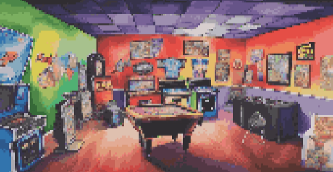 A vibrant gaming-themed party area with decorations and a photo booth, creating a fun and engaging atmosphere for guests.