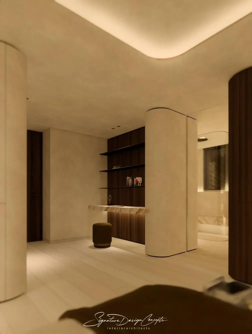 Hal met ronde kolommen, Villa Mozart (render)