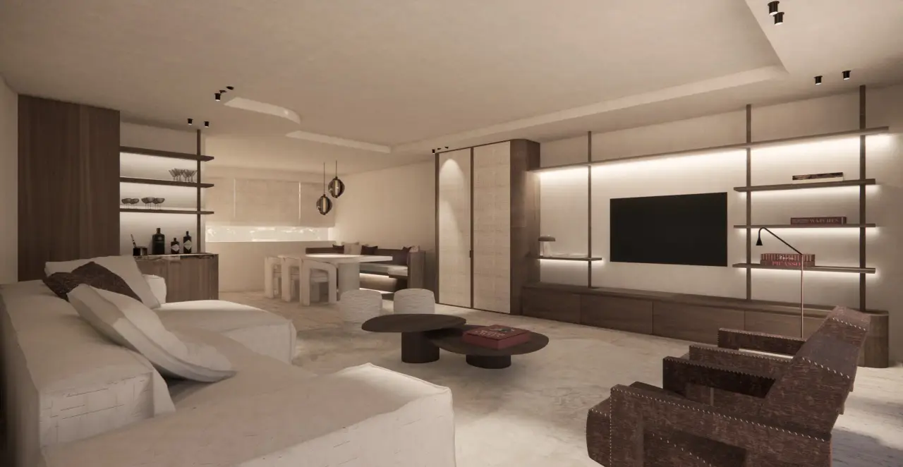 Leefruimte met maatwerkkast, Laguna Banús (render)