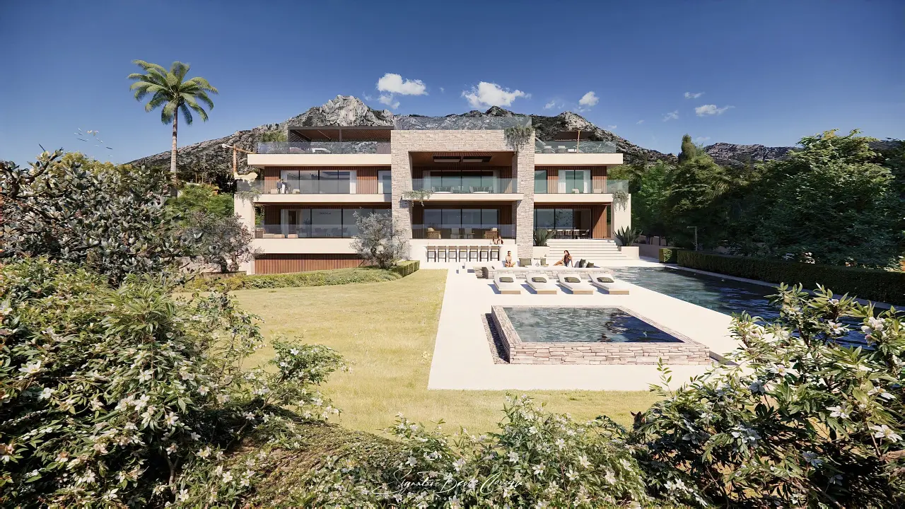 Villa met zwembad en La Concha op de achtergrond, Villa Mozart (render)