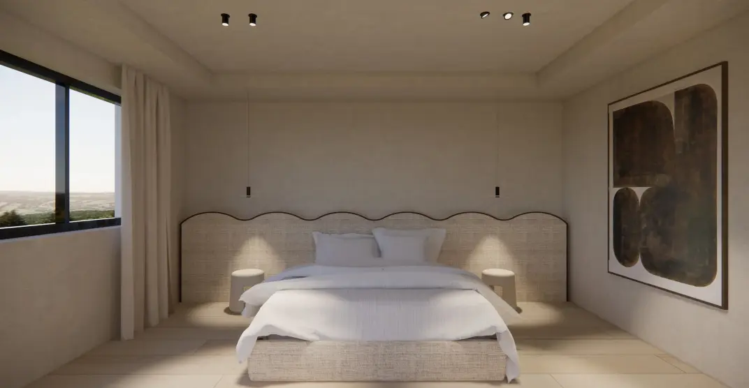 Slaapkamer met zicht naar buiten, Laguna Banús (render)
