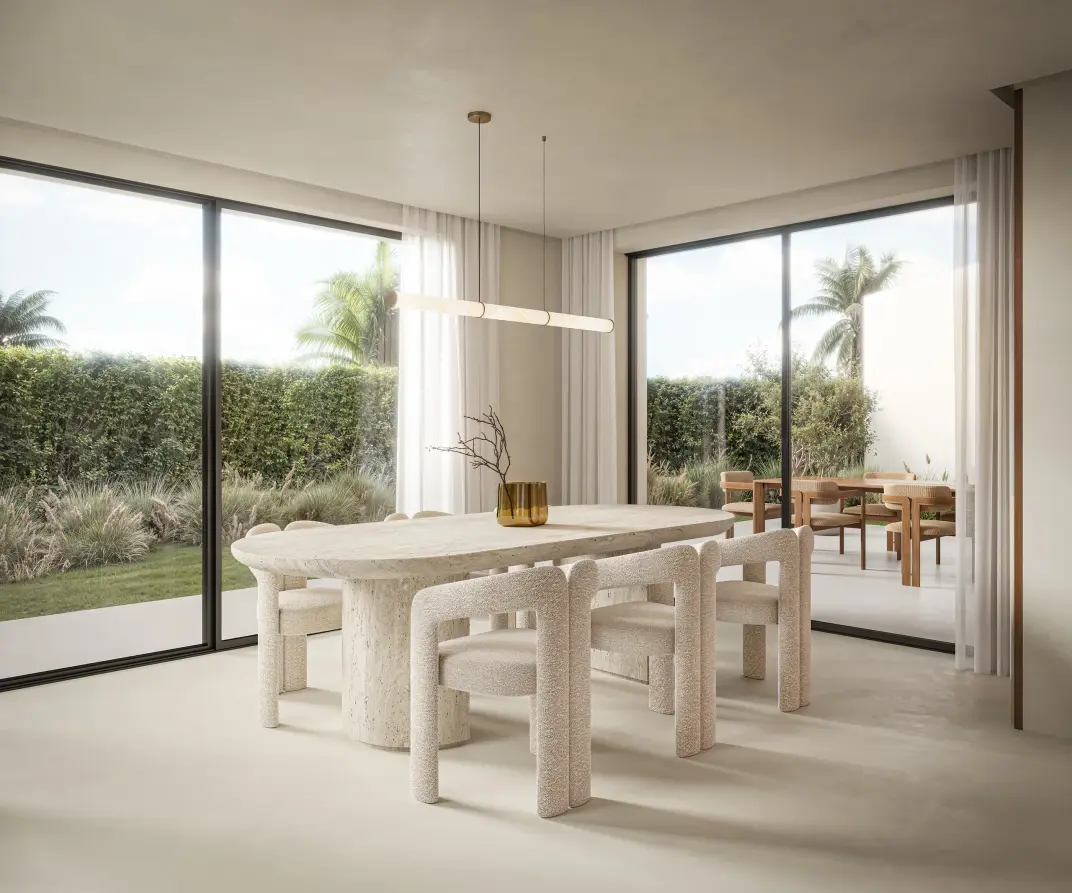 Eethoek met zicht op de tuin, Villa Kia Ora (render)