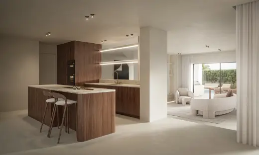 Keuken in donker hout, Villa Kia Ora (render)