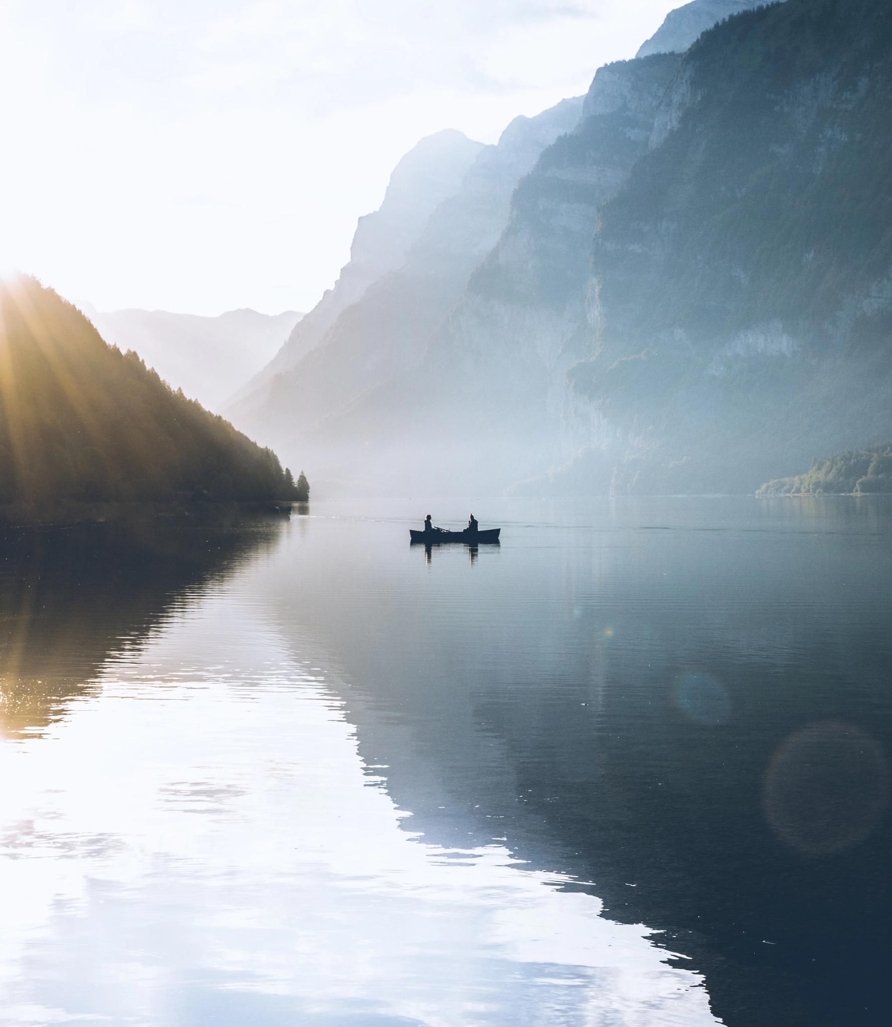 A Boat on the Turquoise Waters of Switzerland