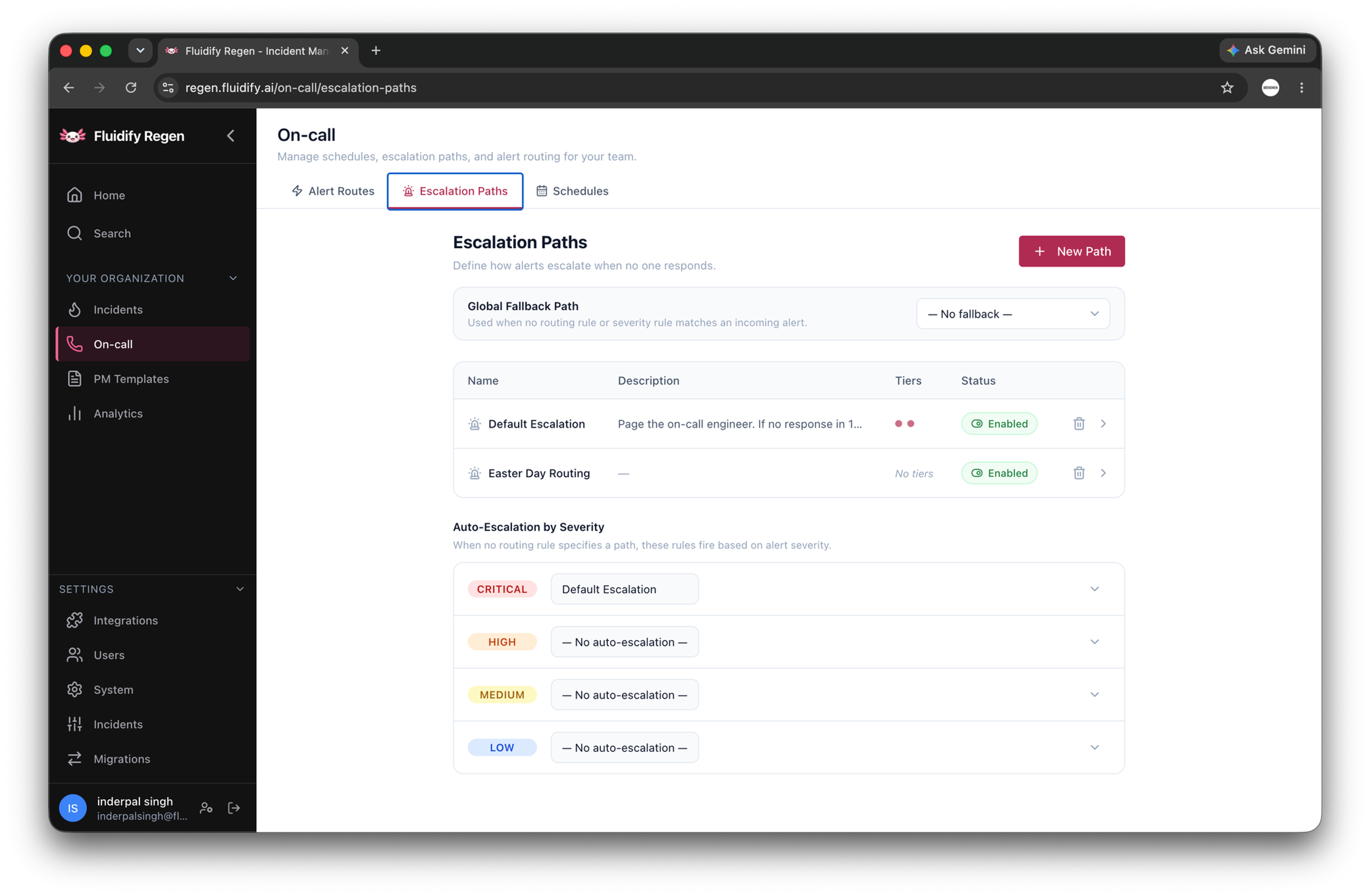 FluidifyAI Regen escalation policy configuration