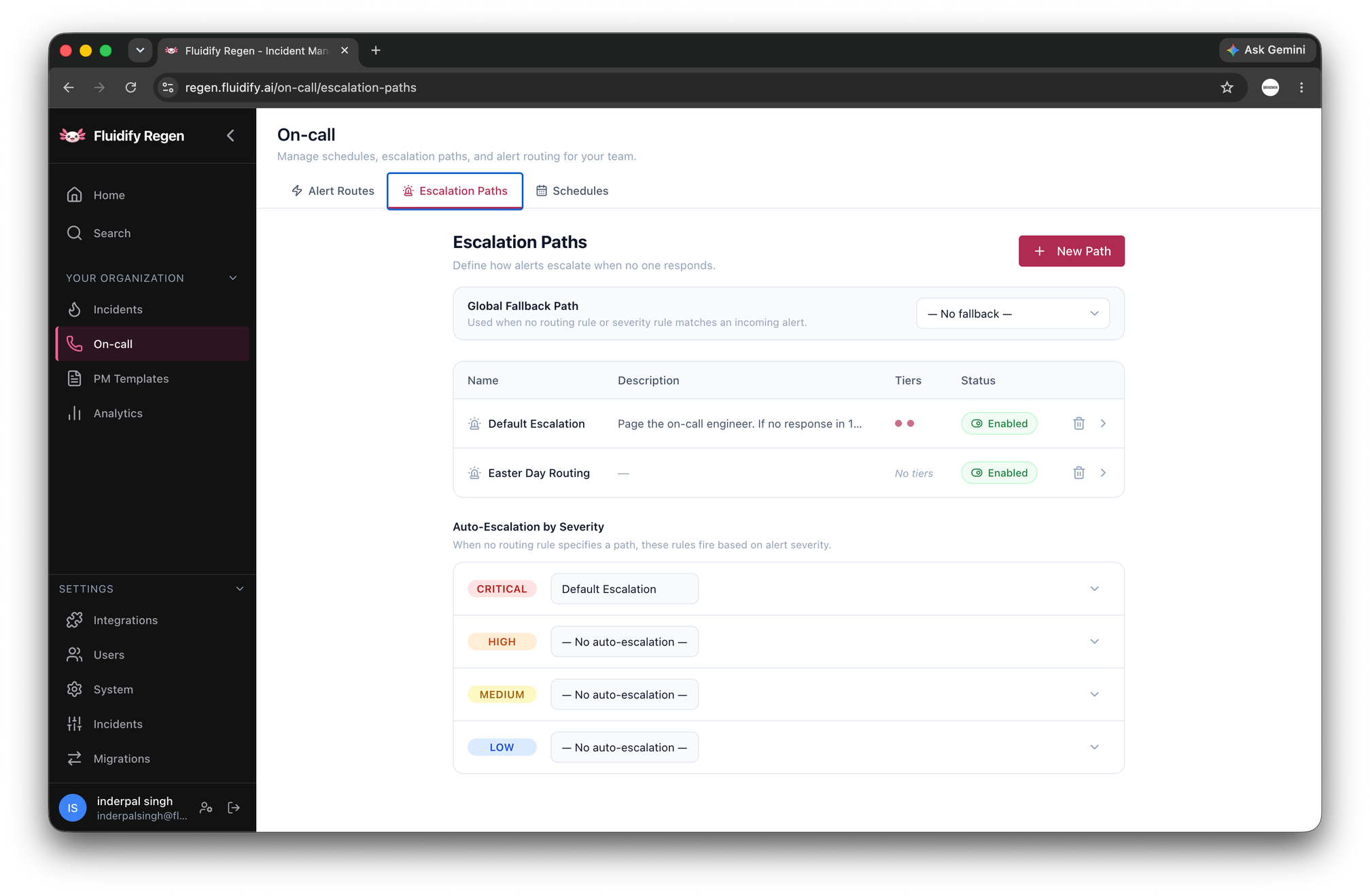 FluidifyAI Regen escalation policy configuration