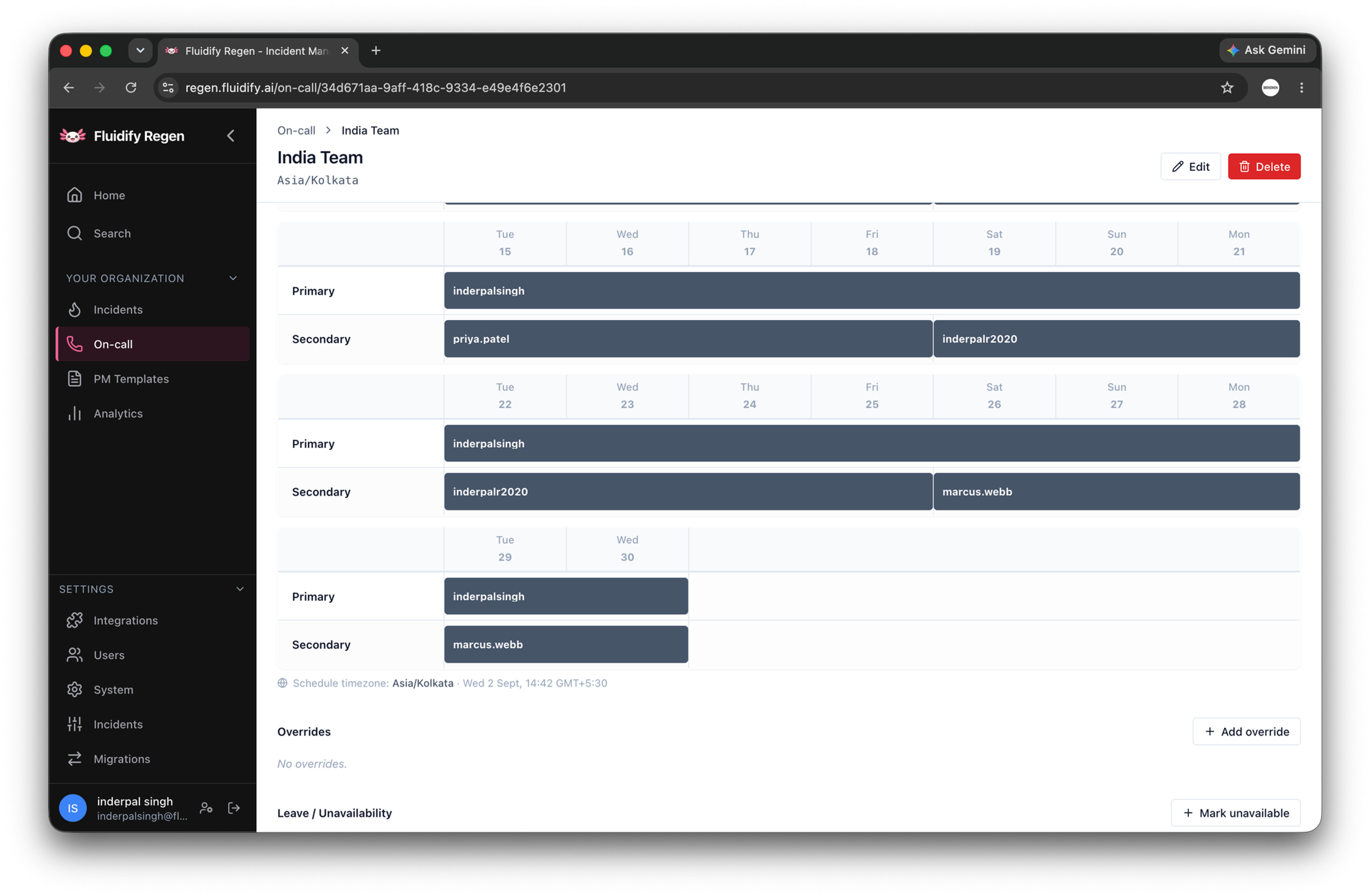 FluidifyAI Regen on-call rotation and escalation setup