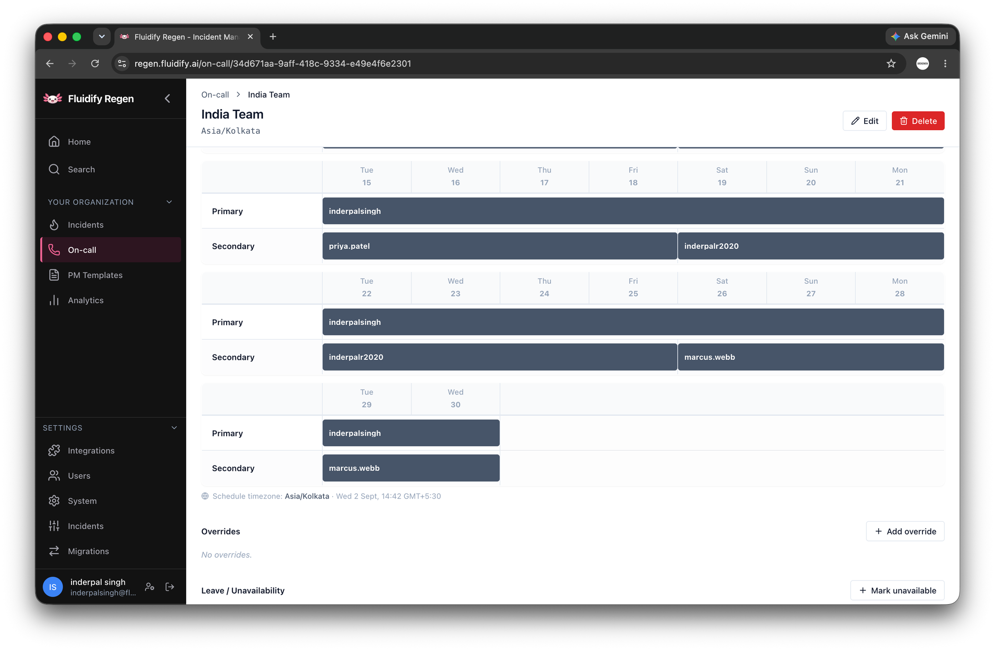 FluidifyAI Regen on-call rotation and escalation setup