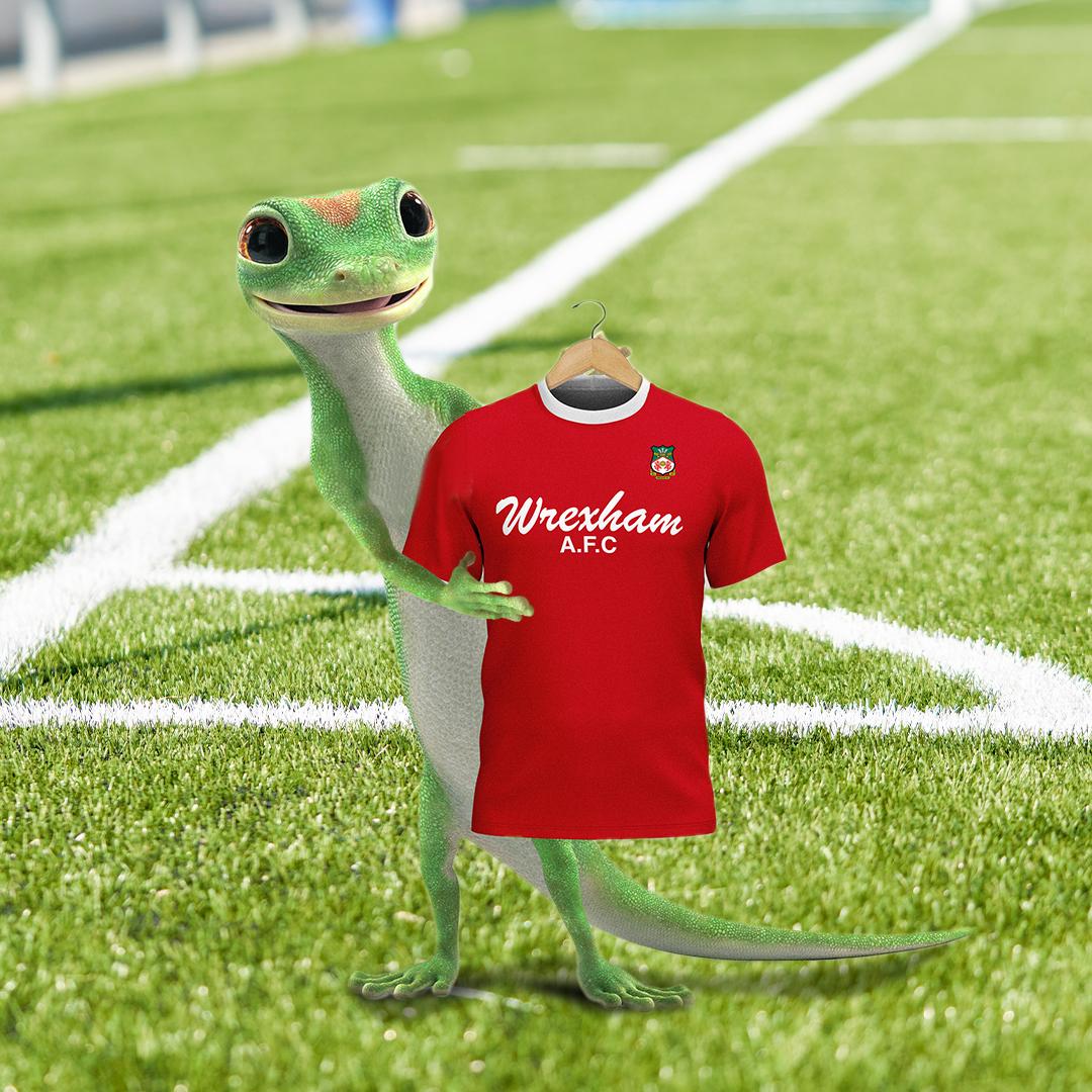 Gecko with Wrexham jersey