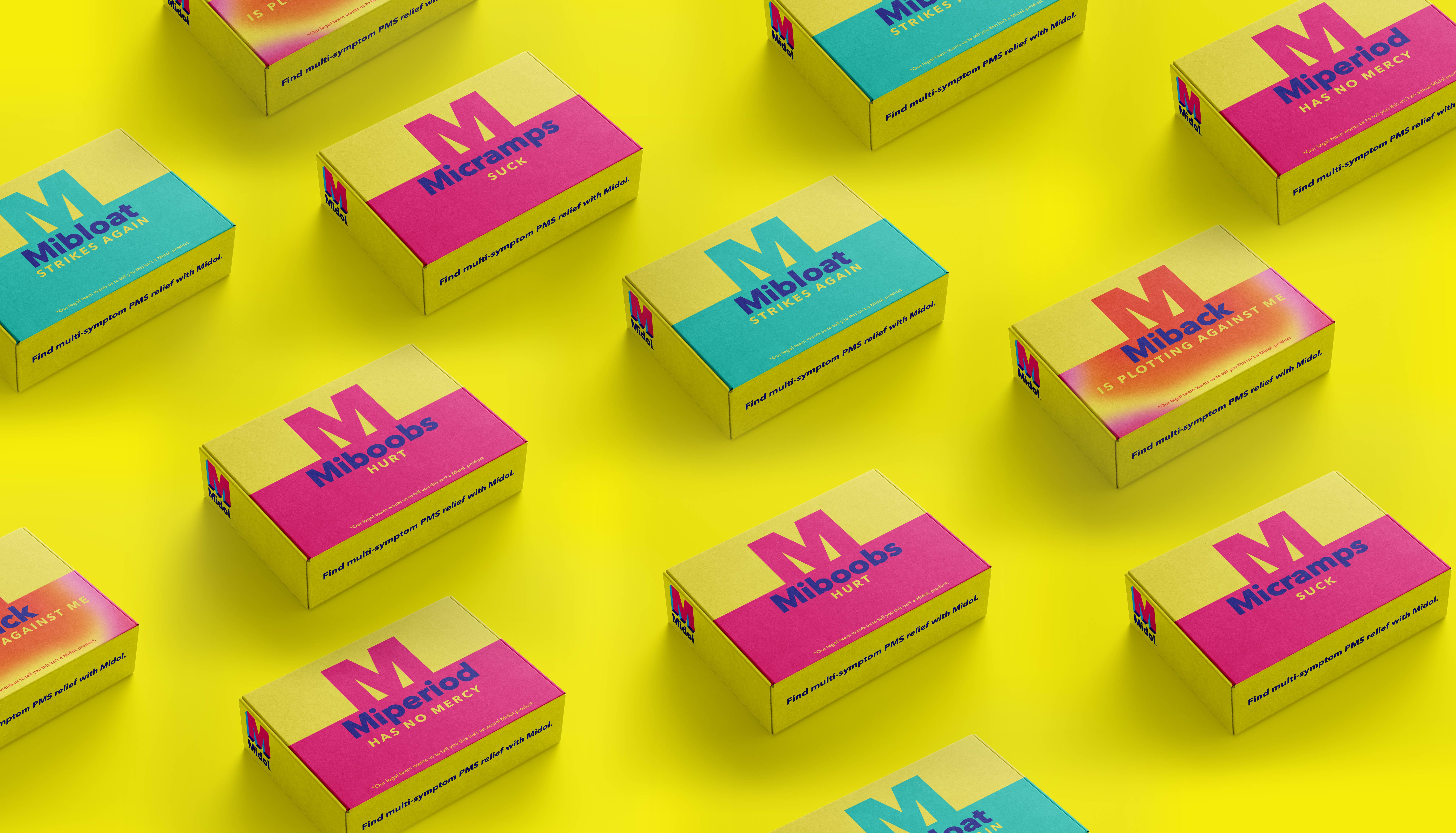 Boxes of Midol with campaign's branding