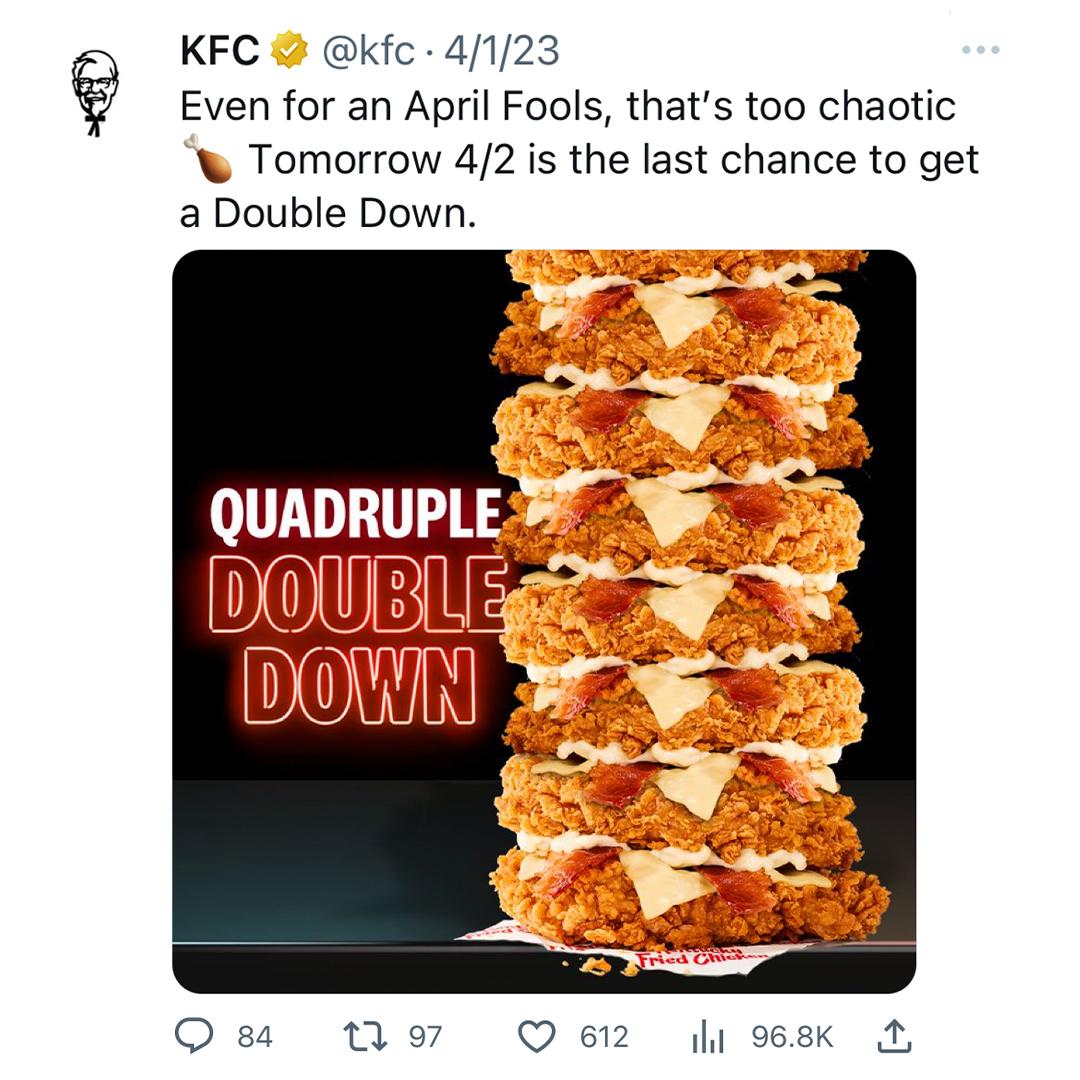 KFC April Fool's Tweet