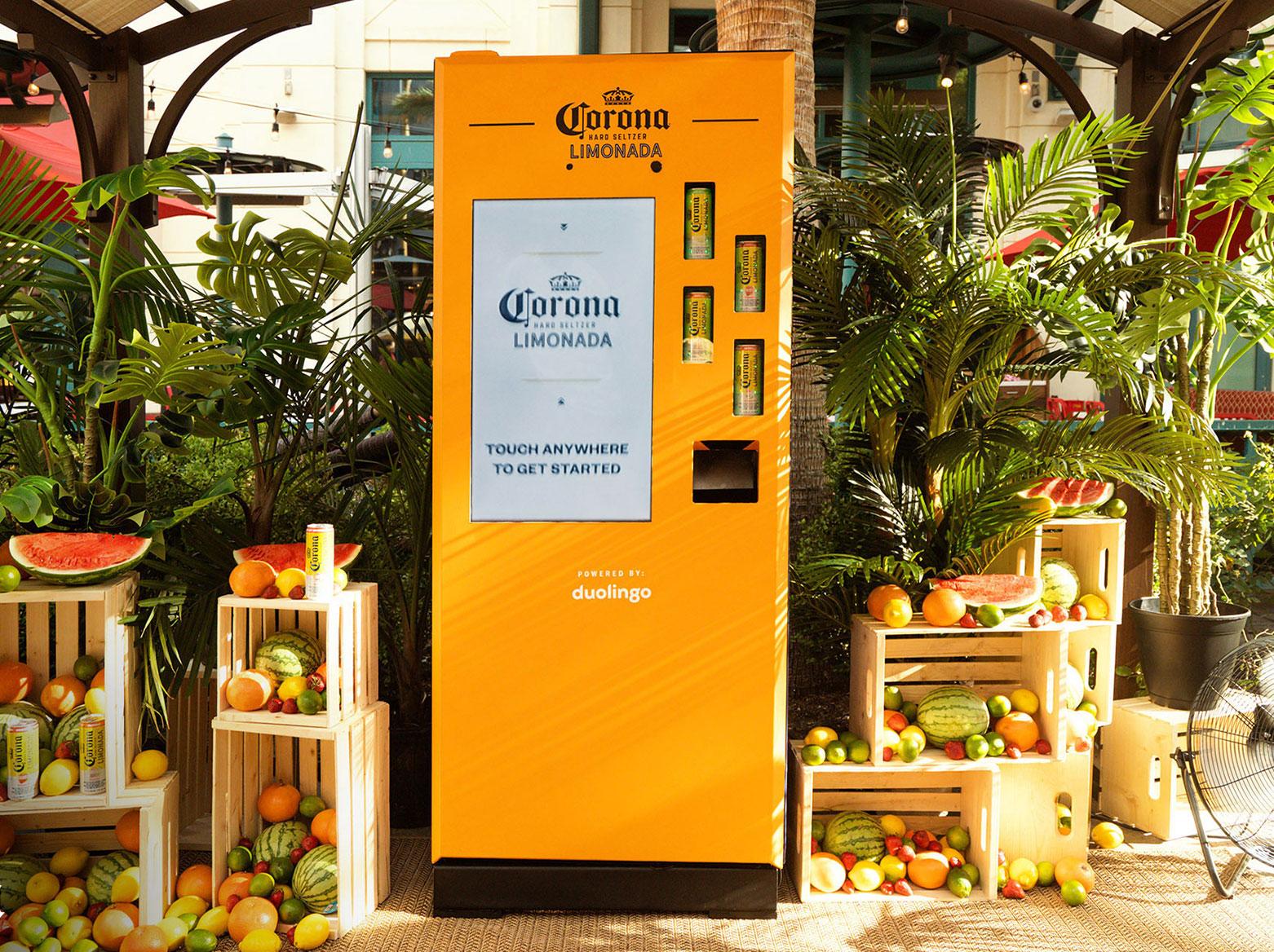 man at corona vending machine