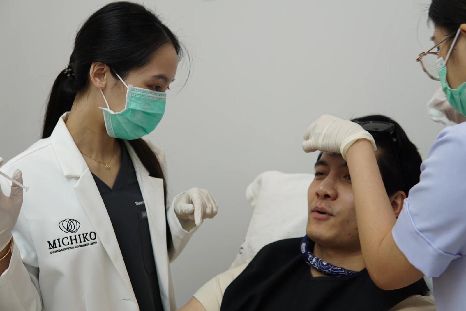Preparation for forehead Botox treatment at MICHIKO