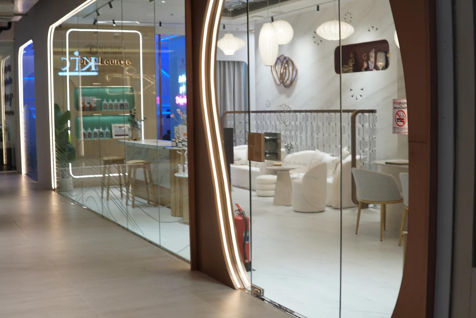 The glass entrance to MICHIKO Clinic at EmSphere, EM TOWER Floor 7