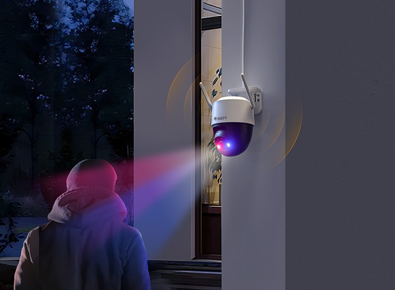 Built-in spotlight and 110dB security siren