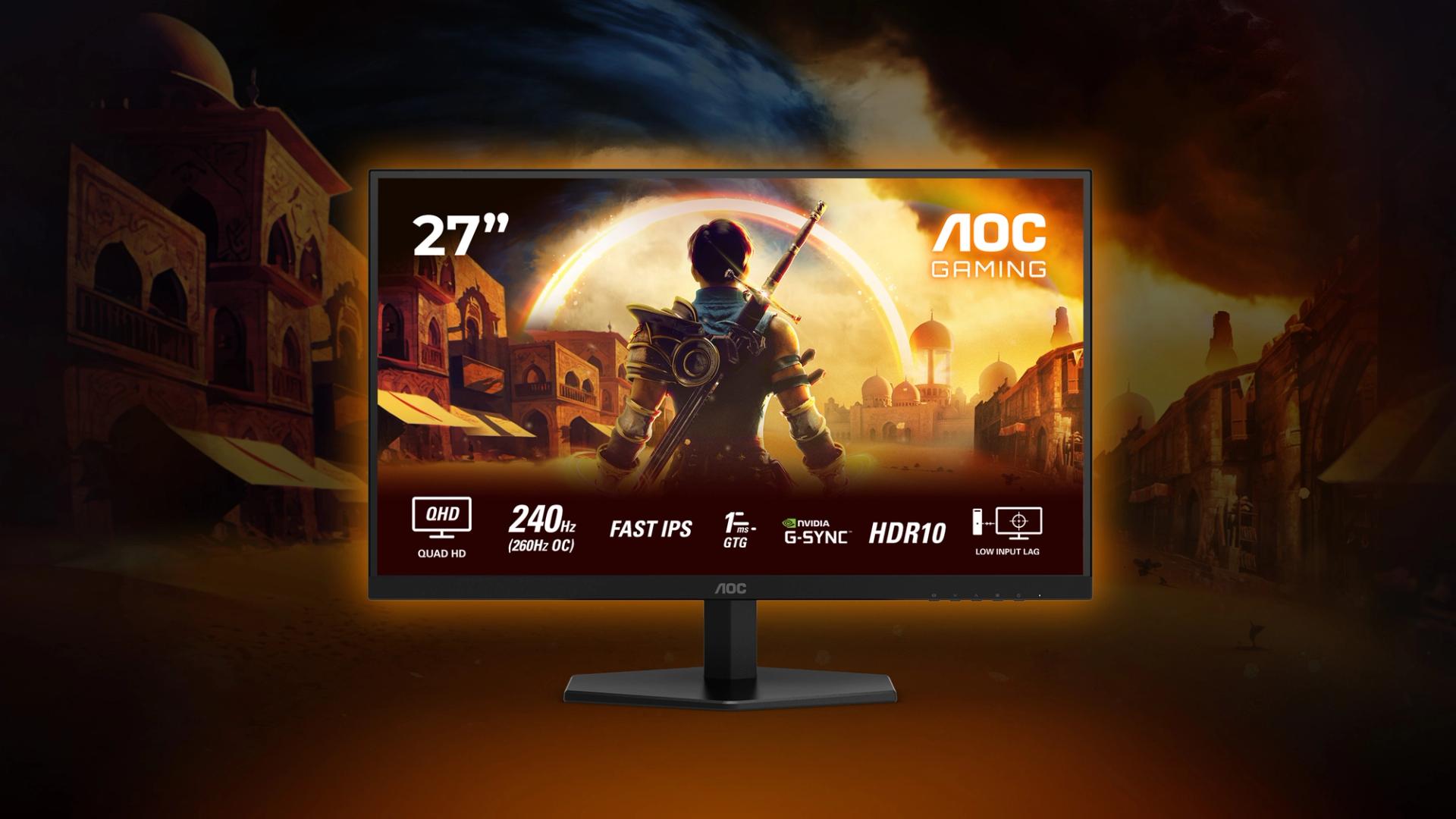 AOC GAMING Q27G42ZE Gaming-Monitor mit 27 Zoll, WQHD-Auflösung und 240 Hz Bildwiederholrate.