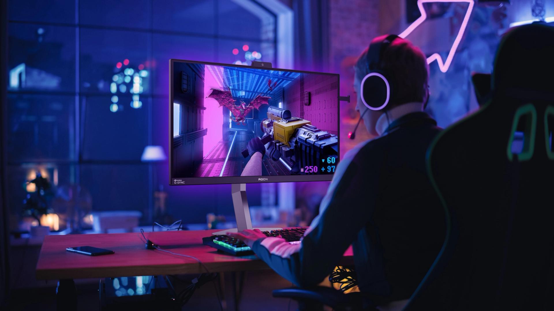 AOC AGON PRO AG276QSG2 27-inch gaming monitor with NVIDIA G-SYNC, 360Hz refresh rate, and QHD display shown with a futuristic gaming visual.