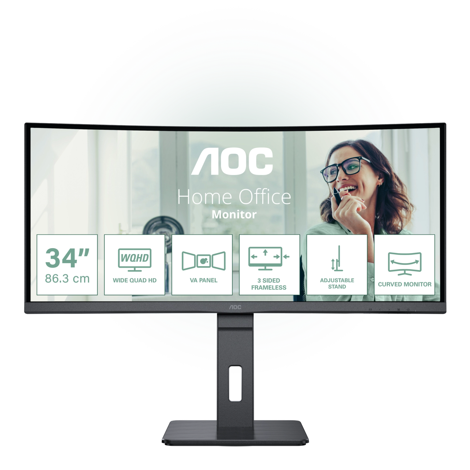 AOC CU34P3CV 34-inch curved ultrawide monitor and stand, front view