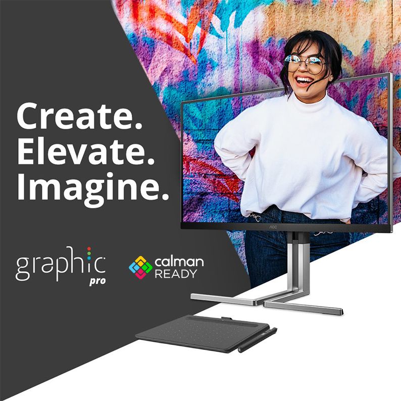 AOC Graphic Pro U3 Series monitor showcasing vibrant colors and sleek design, highlighting AOC's innovation in creative expression.