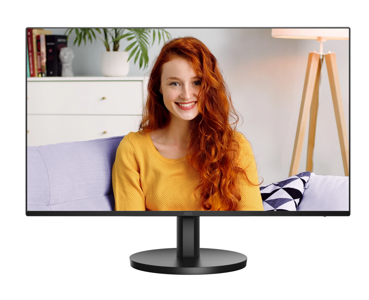 AOC 24B3HA2 monitor in a modern home office workspace